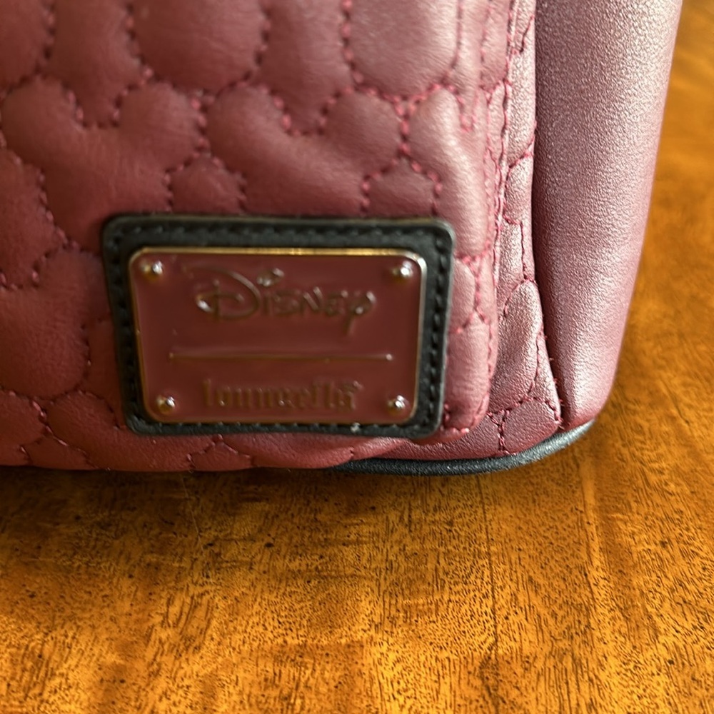 LOUNGEFLY Disney Minnie Mouse Quilted Velvet Bow Mini Backpack - Picture 7 of 16